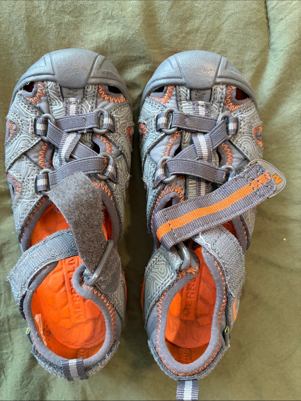 Merrell Kids Gray and Orange Closed-Toe Sport Sandals-12W